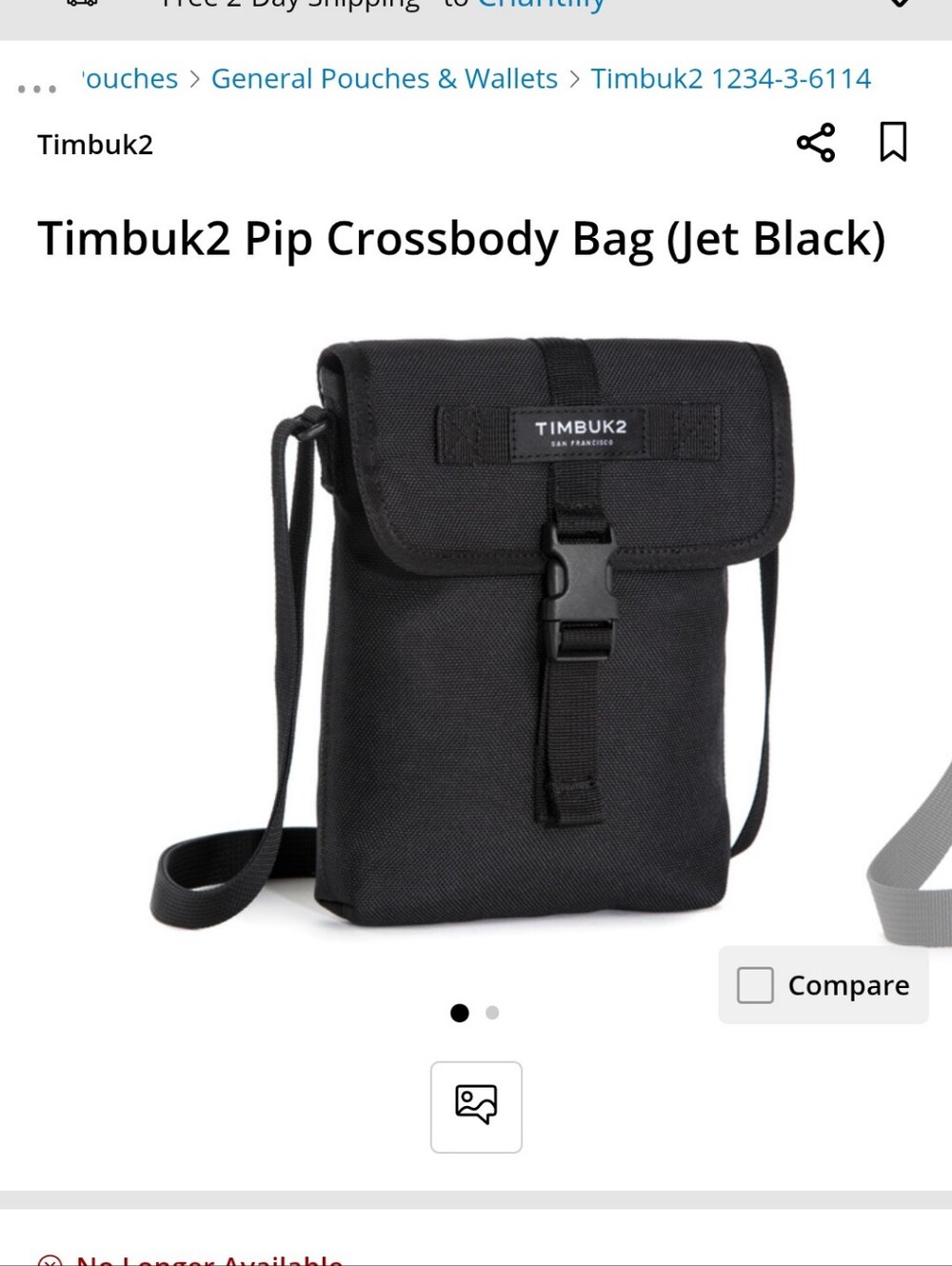Timbuk2 Pip Crossbody Bag (Jet Black)